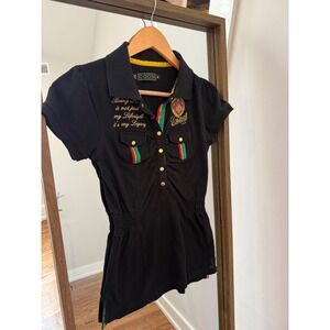Y2K Coogi Womens Black Embroidered Polo Shirt Smocked Waist embellishedSmall